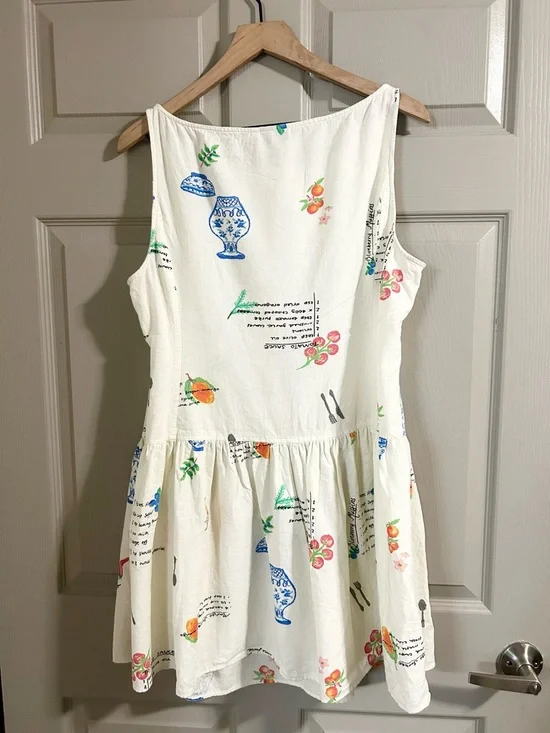 ASOS Sleeveless Cream Printed Drop-Waist Mini Dress SZ 12 - Picture 5 of 11